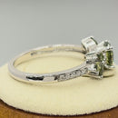 Sterling Silver Flower Leaves Peridot CZ Ring