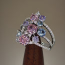 Sterling Silver Bulky Colorful Cluster CZ Ring