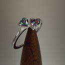 Sterling Silver Double Heart Rainbow Topaz CZ Ring