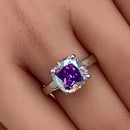 Sterling Silver Cushion-Cut Iridescent Rainbow CZ Ring