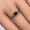 Sterling Silver Black Onyx Heart Marcasite Ring