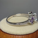 Sterling Silver Flower Leaves Amethyst Clear CZ Ring