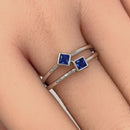 Sterling Silver Double Princess Cut Blue Spinel CZ Ring