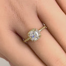 Solid 14K Yellow Gold Halo Cushion Cut CZ Engagement Ring