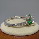Sterling Silver Flower Leaves Emerald Clear CZ Ring