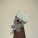 Sterling Silver Mother of Pearl Square Butterfly Marcasite Ring