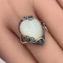 Sterling Silver Pear Shape Mother of Pearl Marcasite Ring