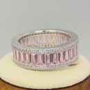 Sterling Silver Emerald Cut Eternity Pave Pink CZ Ring