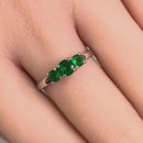 Solid 14K White Gold Triple Round Green CZ Ring