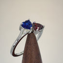 Sterling Silver Double Heart Garnet & Blue Spinnel CZ Ring