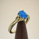 Sterling Silver Gold Plated Center Stone Charmed Blue Lab Opal Ring