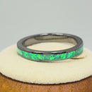 Sterling Silver Black Rhodium Plated Seamless Green Lab Opal Ring