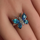Sterling Silver Large Blue Topaz CZ Butterfly Ring
