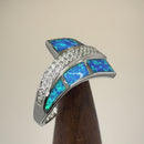 Sterling Silver Elegant Blue Lab Opal & Clear CZ Ring