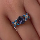 Sterling Silver Tanzanite Center Stone Flower Blue Lab Opal Ring