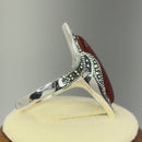 Sterling Silver Red Agate Marquise Marcasite Ring