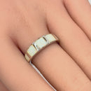 Sterling Silver 3 Square White Lab Opal Ring