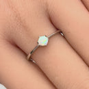 Sterling Silver Round White Lab Opal Ring