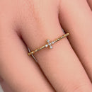 Solid 14K Yellow Gold Cross Bead CZ Ring