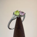 Sterling Silver Double Heart Apple Green & Pink CZ Ring