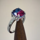 Sterling Silver Bi-Color Blue & Red Ombre Cushion Cut CZ Ring
