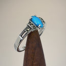 Sterling Silver Simulated Turquoise Marquise Marcasite Ring