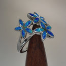 Sterling Silver Triple Plumeria Lab Opal Ring