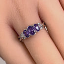 Sterling Silver Triple Oval Amethyst CZ Ring