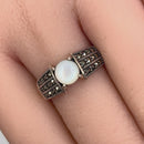Sterling Silver Round Mother of Pearl Marcasite Ring