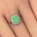 Sterling Silver Oval Green Lab Opal CZ Ring