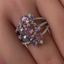 Sterling Silver Bulky Colorful Cluster CZ Ring