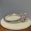 Sterling Silver Flower Leaves Pink CZ Ring