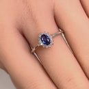 Sterling Silver Oval Blue Tanzanite Halo CZ Engagement Ring
