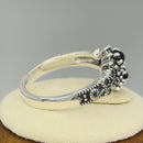 Sterling Silver Black Onyx Double Flower Marcasite Ring