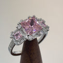 Sterling Silver Classic Princess, Emerald & Round Cut with Pink & Clear CZ Ring