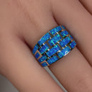 Sterling Silver Bricks Lab Opal Ring