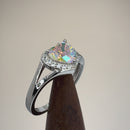 Sterling Silver Heart Shape Iridescent Rainbow CZ Ring
