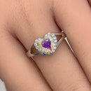 Sterling Silver Heart Shape Iridescent Rainbow CZ Ring