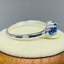 Solid 14K White Gold Triple Round Blue Sapphire CZ Ring