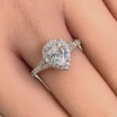 Sterling Silver Elegant Victorian Pear Cut Halo Clear CZ Engagement Ring