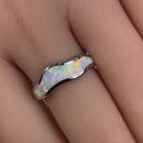 Sterling Silver White Lab Opal Abstract Wave Ring
