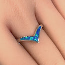 Sterling Silver Chevron V Blue Lab Opal Ring