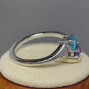 Sterling Silver Double Heart Amethyst & Aquamarine CZ Ring