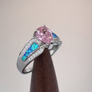 Sterling Silver Illustrious Blue Lab Opal & Pink Pear Cut & Clear CZ Ring