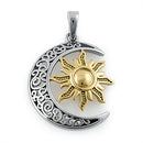 Sterling Silver Two-tone Bohemian Sun and Moon Pendant