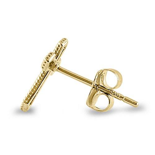 Solid 14K Yellow Gold Pointed Cross Earrings