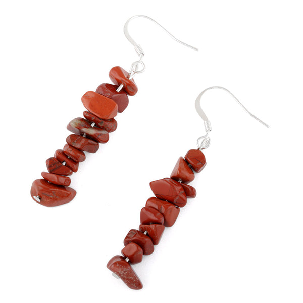 Red Jasper Chips Dangle Earrings (Not Sterling Silver)