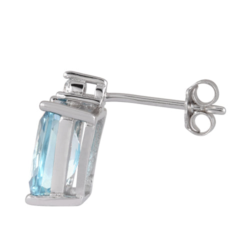 Sterling Silver Rectangular Blue Topaz CZ Earrings
