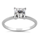 Solid 14K White Gold Clear Princess Cut Solitaire Engagement CZ Ring