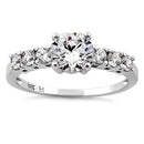 Solid 14K White Gold Eloquent Clear Round Cut Engagement CZ Ring